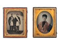 [EARLY PHOTOGRAPHY]. A pair of quarter plate ambrotype portraits of men wearing fraternal regalia.