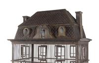 A Large French Grey-Painted Metal Chateau-Form Birdcage