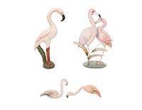 A Tole Peint Model of Two Flamingos and a Glazed Earthenware Model of a Flamingo