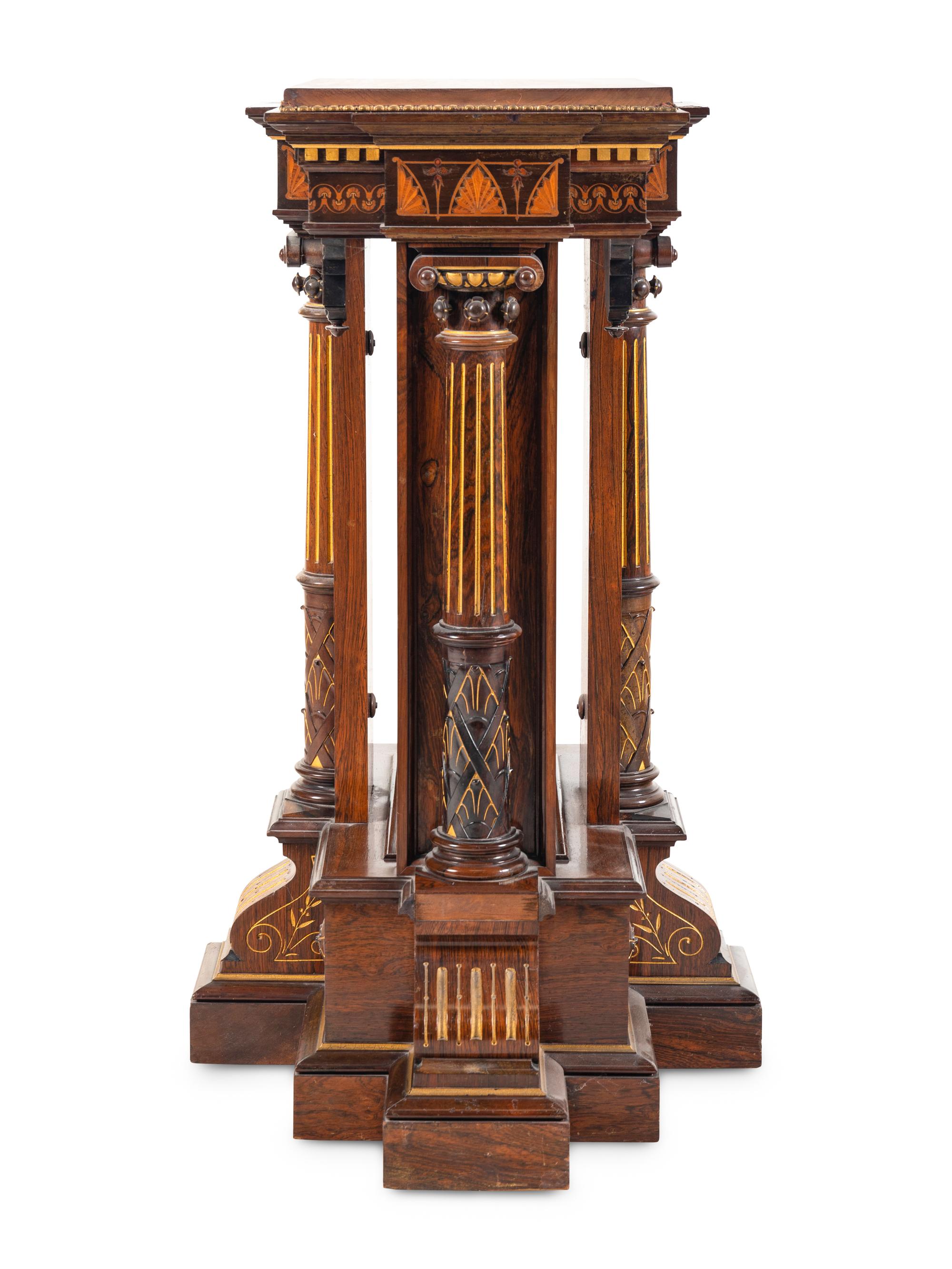 A Victorian Gilt Decorated and Part Ebonized Walnut Pedestal