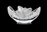 Lalique, , a clear and frosted glass dish, with leaf motif