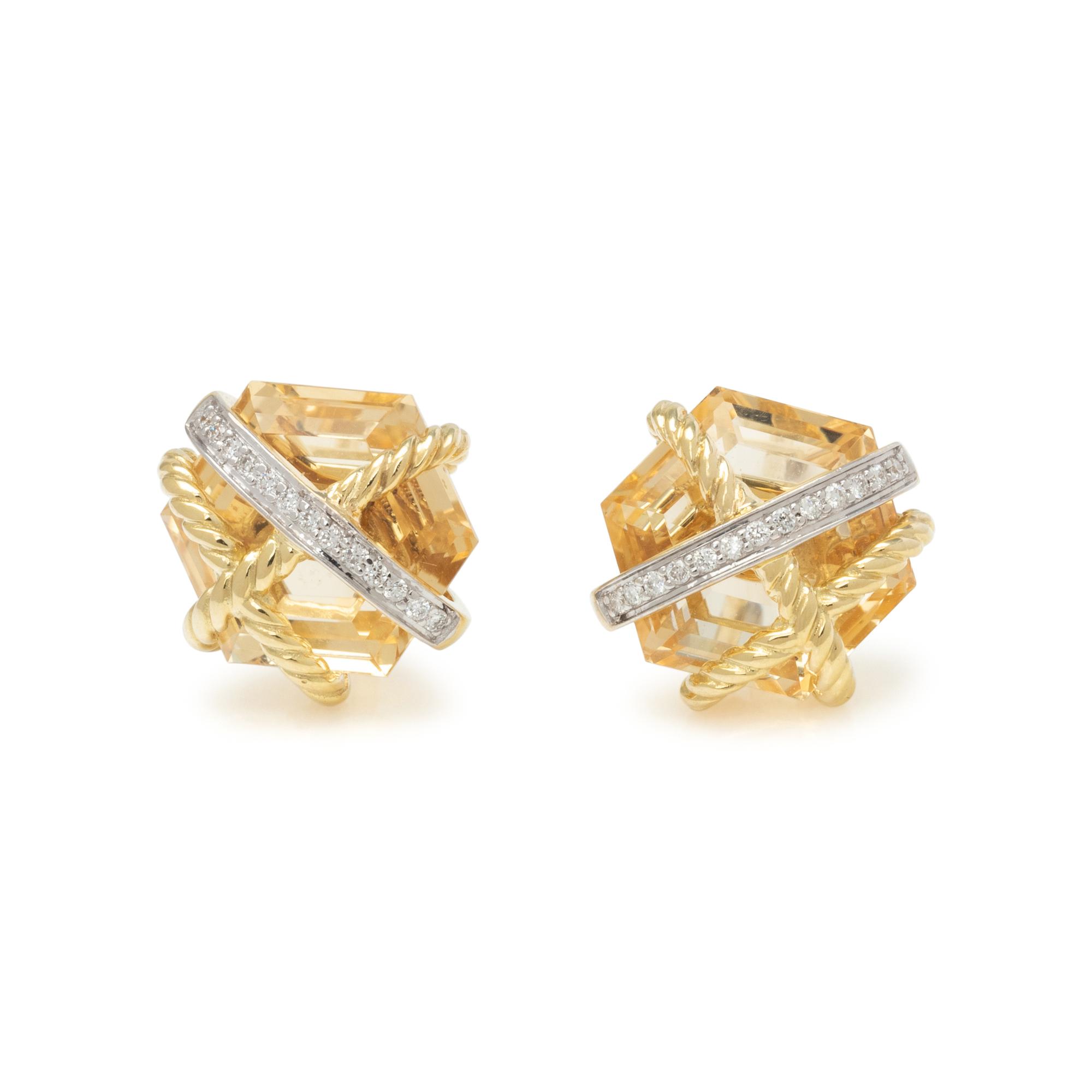 DAVID YURMAN, YELLOW GOLD, CITRINE AND DIAMOND 'CABLE WRAP' EARRINGS