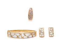 MOTHER-OF-PEARL AND DIAMOND BRACELET, EARRINGS, AND PENDANT