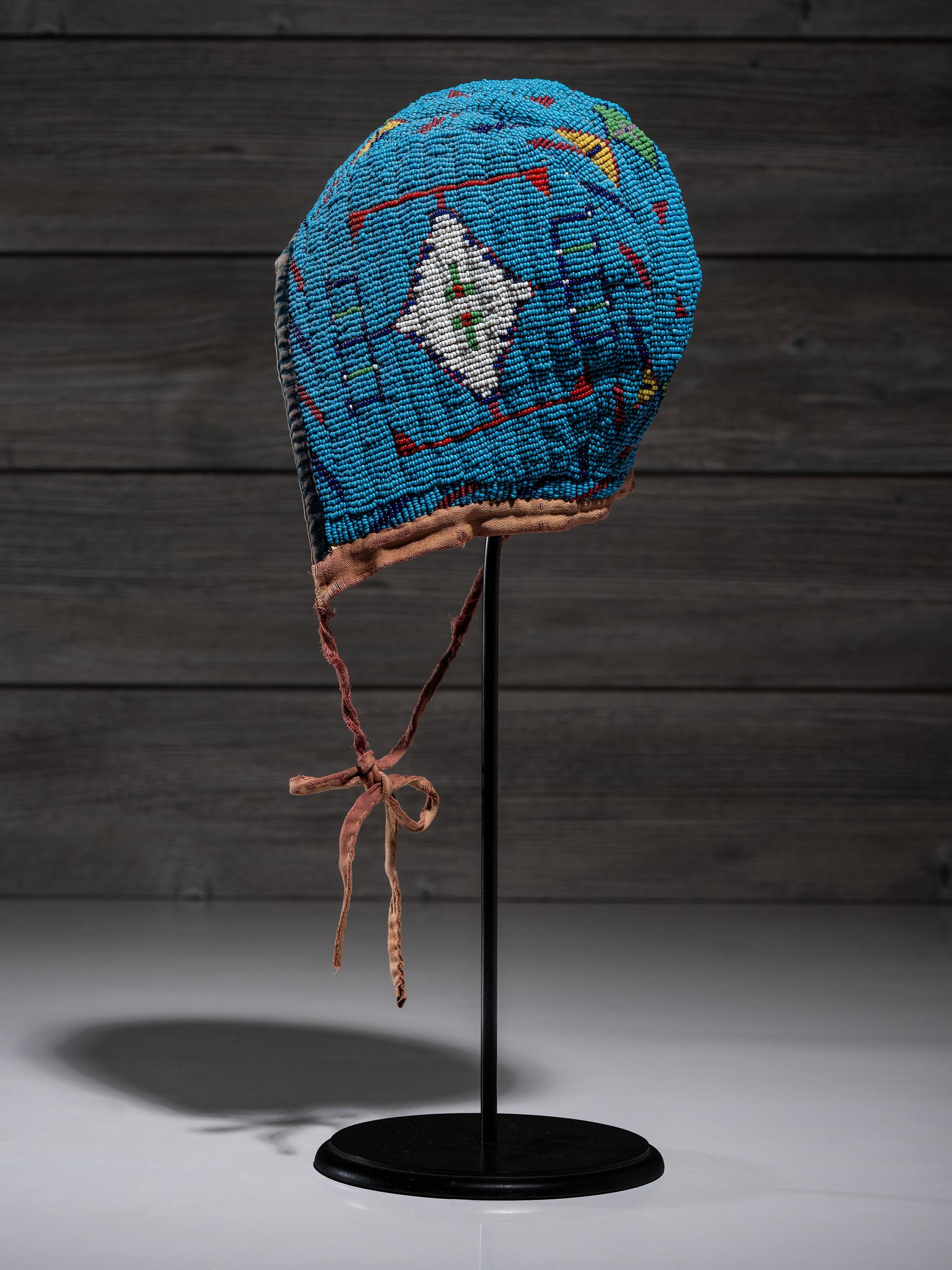 Sioux Child's Beaded Hide Bonnet