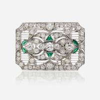 A diamond, glass, and platinum pendant/brooch