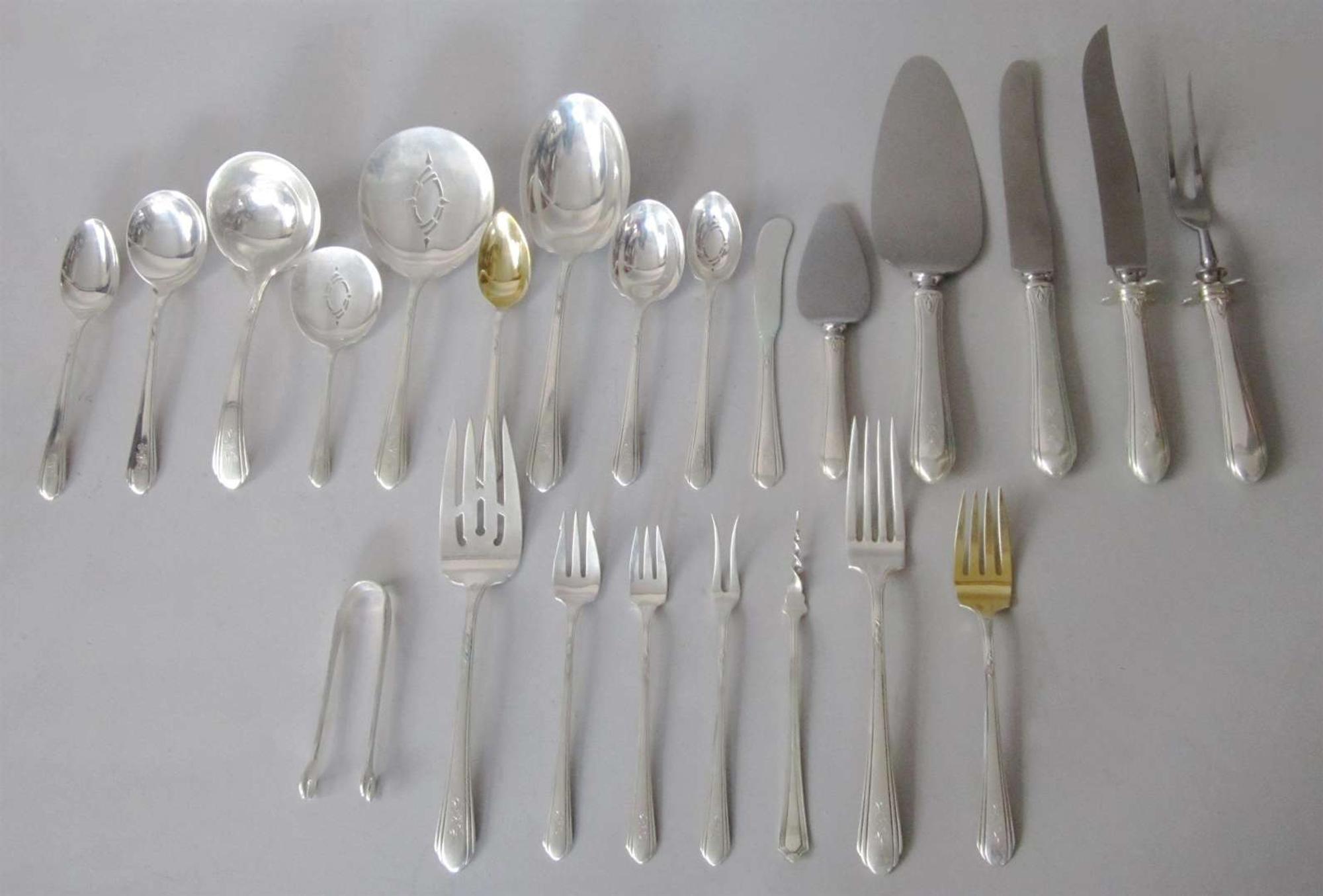 Sterling silver part flatware service towle silversmiths, newburyport, ma, 20th century