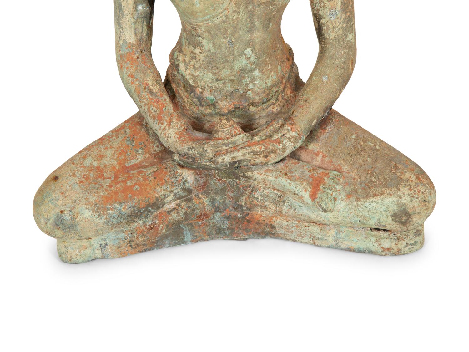 A Southeast Asian Polychrome-Painted Bronze Seated Bodhisattva