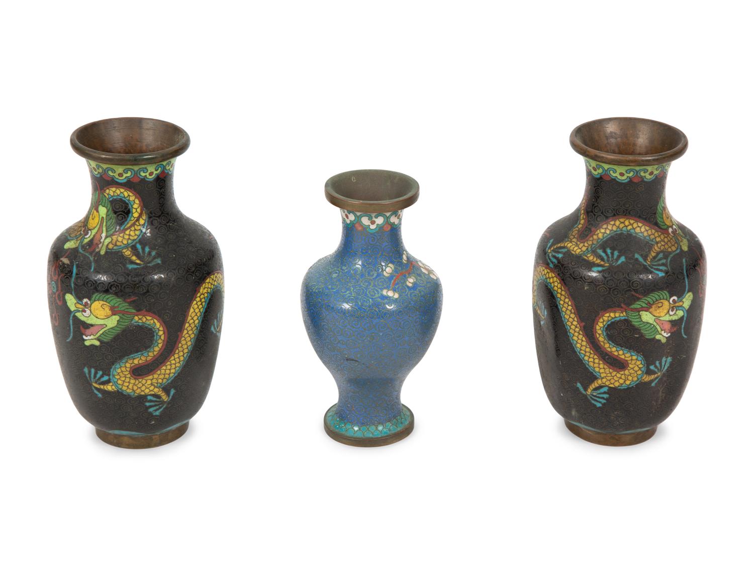 A Group of Three Chinese Cloisonne Vases — 20TH CENTURY
