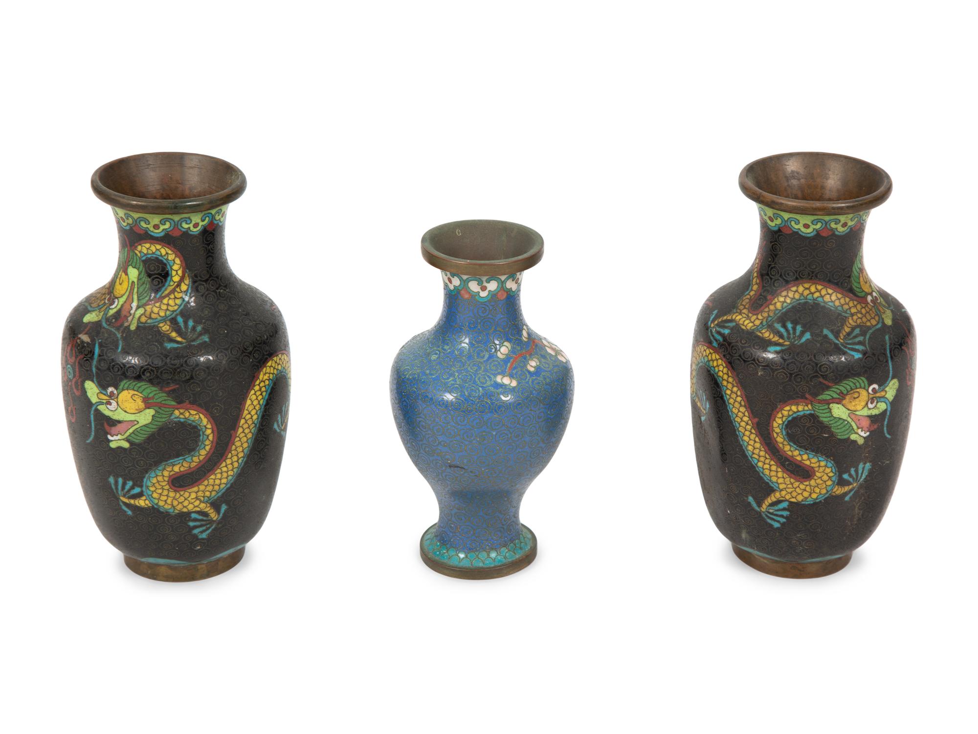 A Group of Three Chinese Cloisonne Vases — 20TH CENTURY