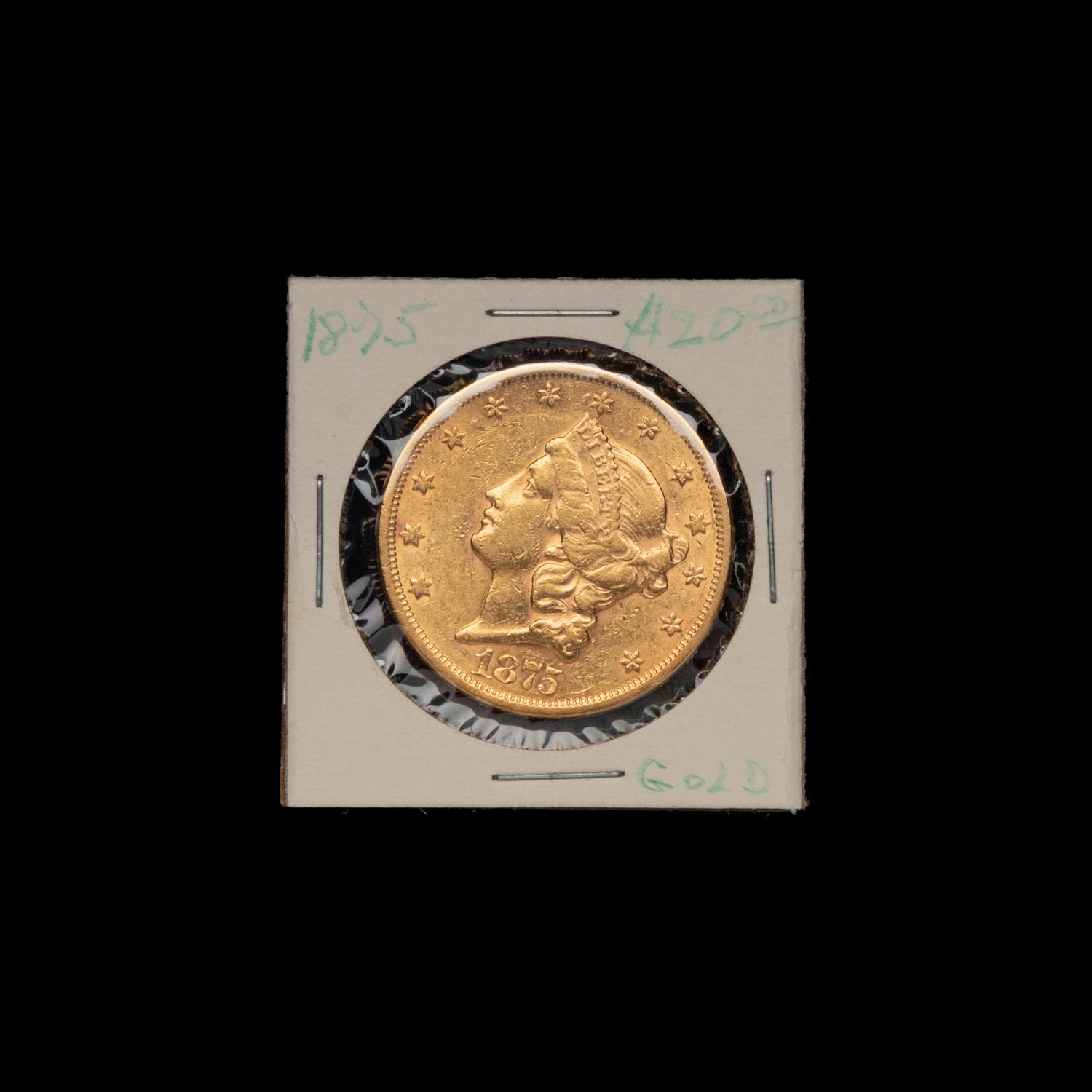 An 1875-S Liberty Head $20 Gold Coin