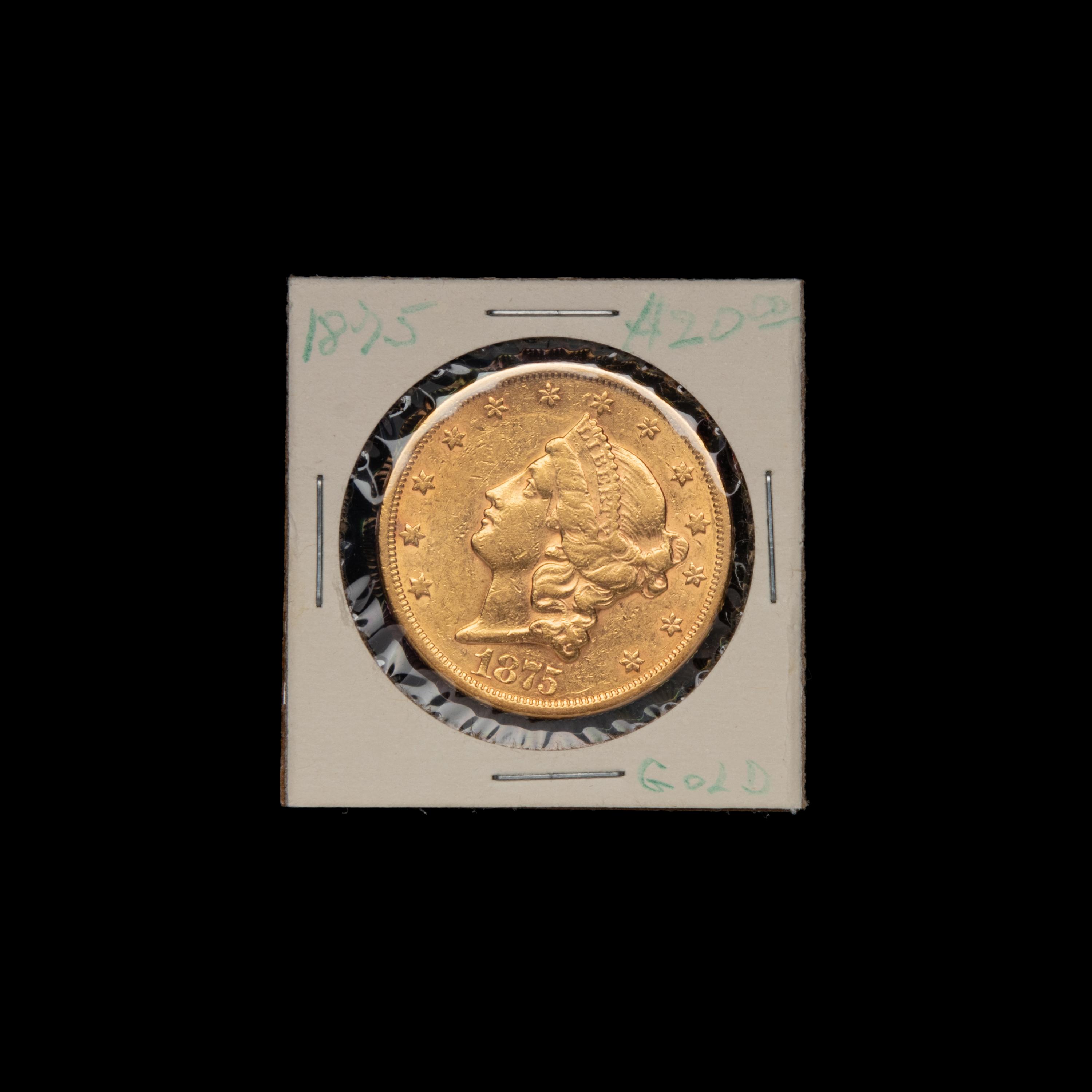An 1875-S Liberty Head $20 Gold Coin