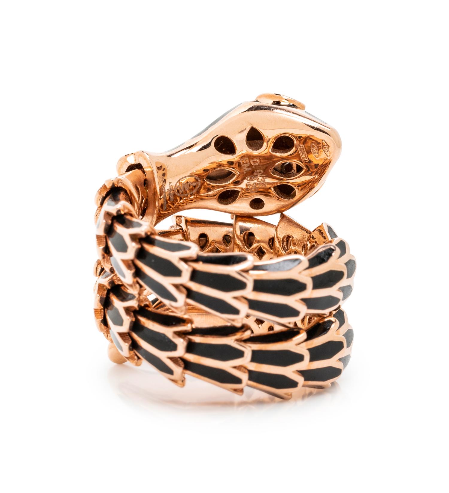 ROSE GOLD, ENAMEL AND DIAMOND SNAKE RING