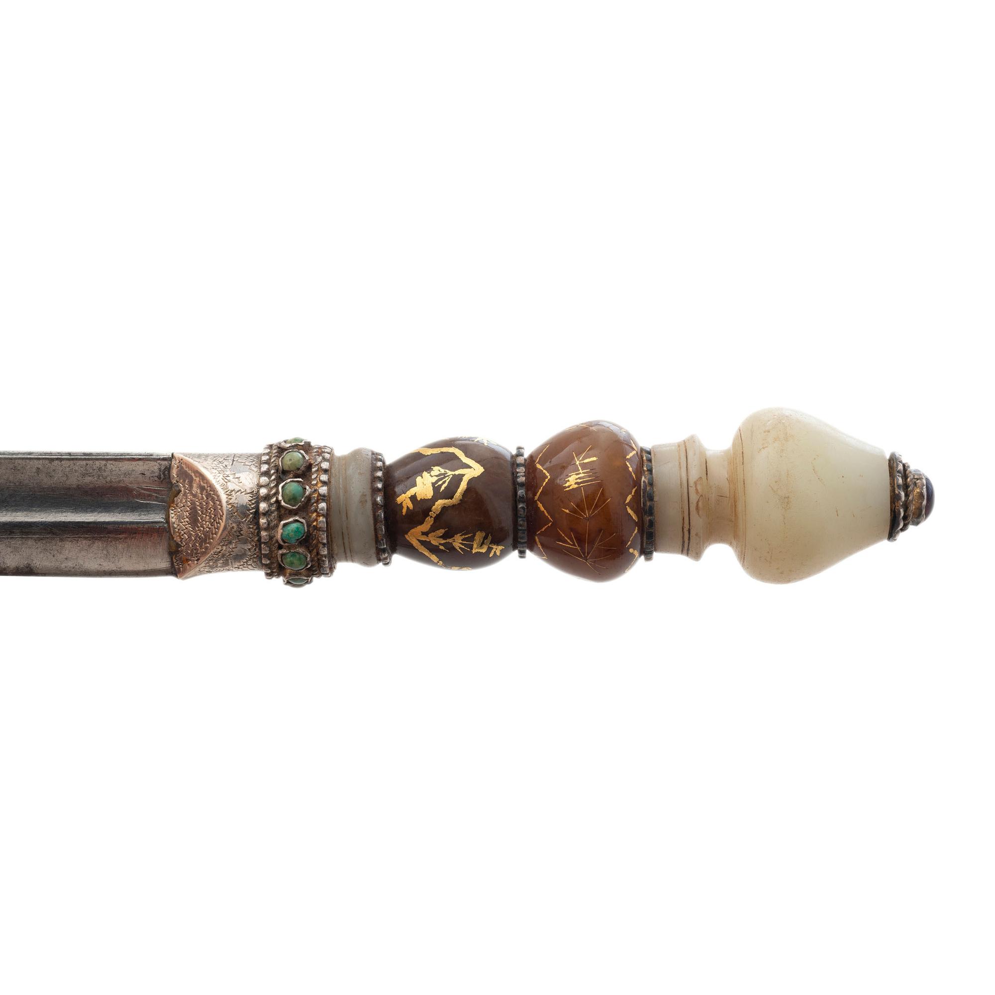 Pair of Unusual 19th Century Ottoman Kard Daggers with Jade Hilts and Gold Inlays