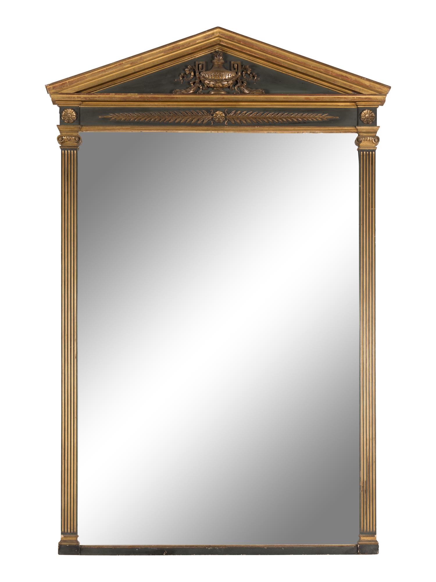 A Pair of Neoclassical Style Parcel Gilt and Ebonized Mirrors