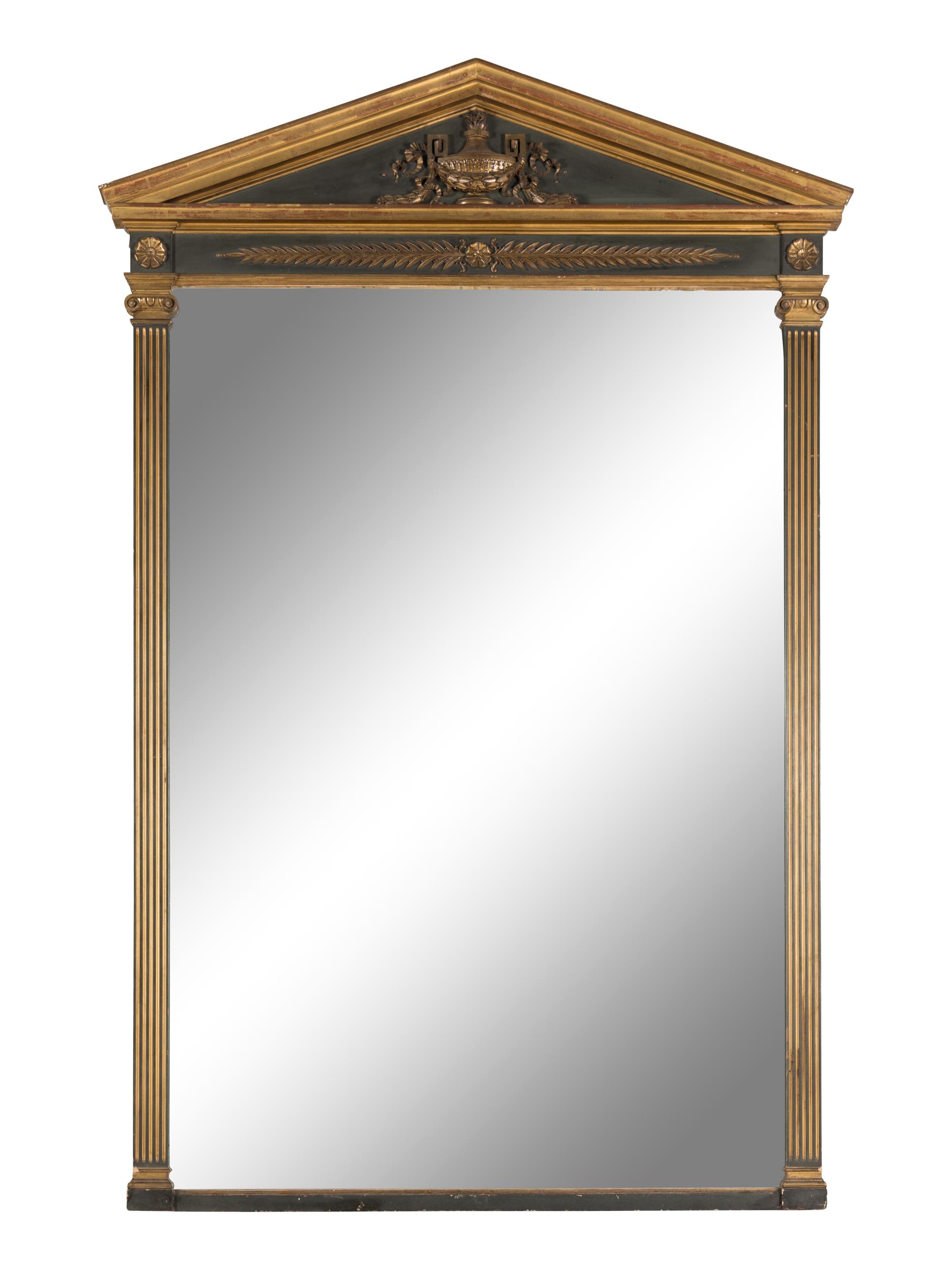 A Pair of Neoclassical Style Parcel Gilt and Ebonized Mirrors