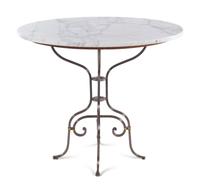A Steel, Brass and Marble Dining Set