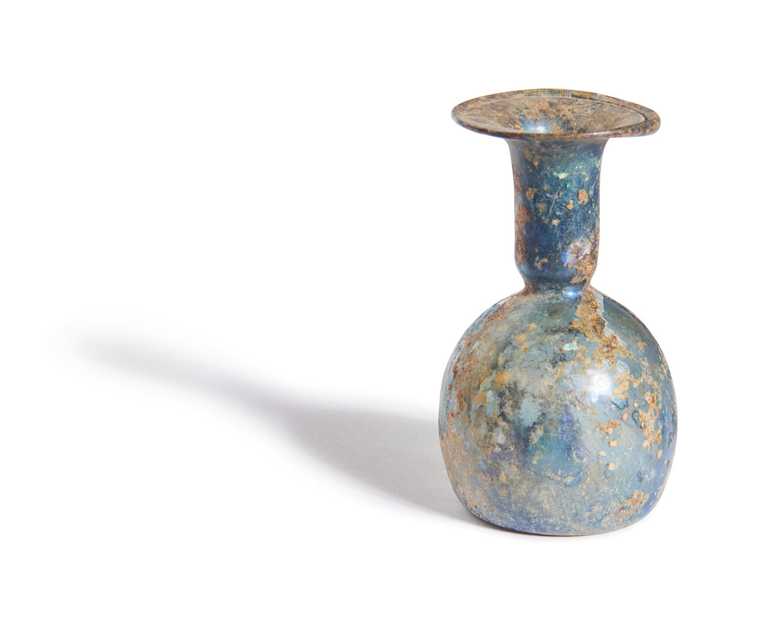 A Roman Blue Glass Flask