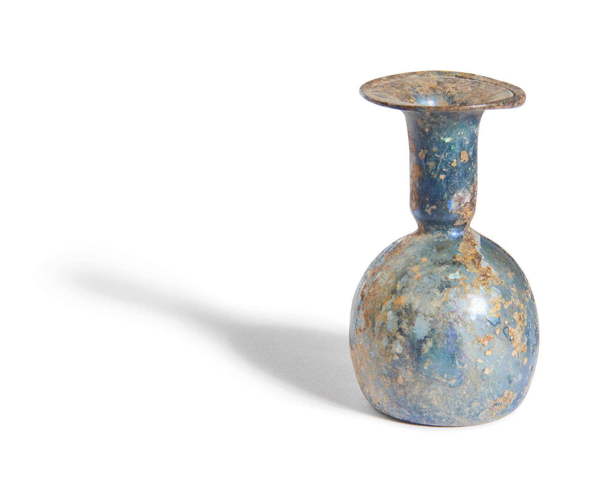 A Roman Blue Glass Flask