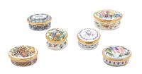 A Collection of Six English Enameled Pill Boxes Length of largest 2 1/2 inches. — 20TH CENTURY