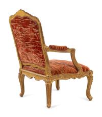 A Louis XV Style Carved Giltwood Fauteuil