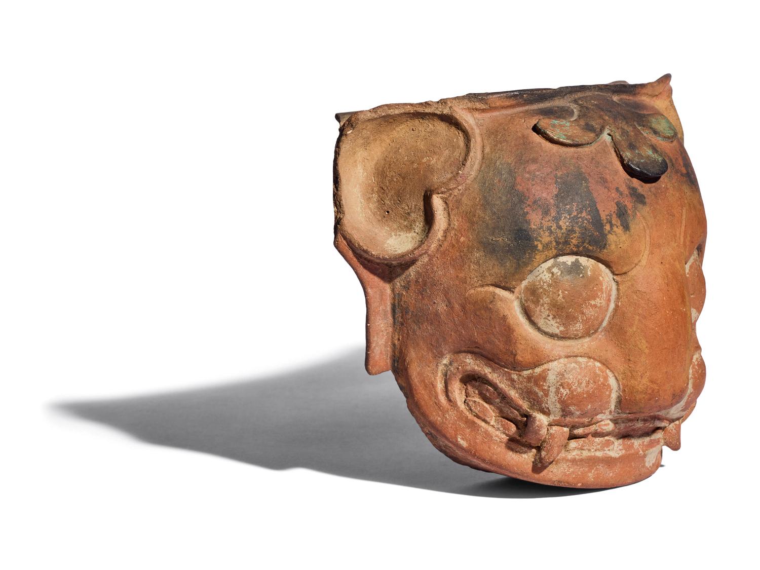 A Maya Red-Ware Incensario Fragment with the Head of a Jaguar