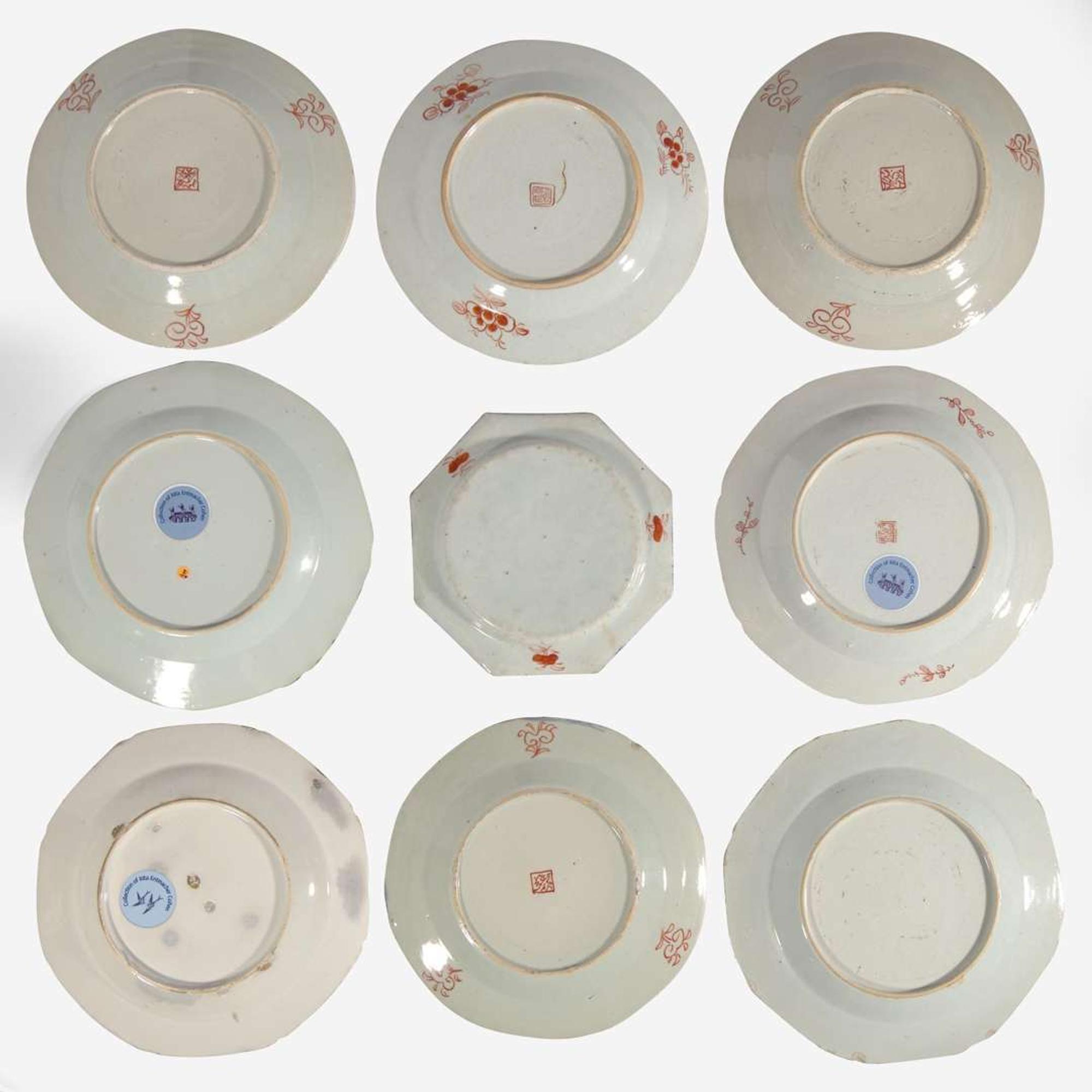 Fourteen assorted Chinese export porcelain clobbered plates and dishes 外銷瓷一組十六件 18th to first half 19th century ??????????