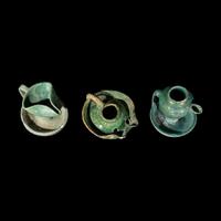Three Persian Glazed Ceramic Oil Lamps