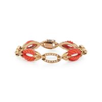 YELLOW GOLD, CORAL, AND DIAMOND BRACELET
