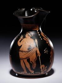 A Paestan Red-Figured Trefoil Oinochoe with a Standing Male Figure