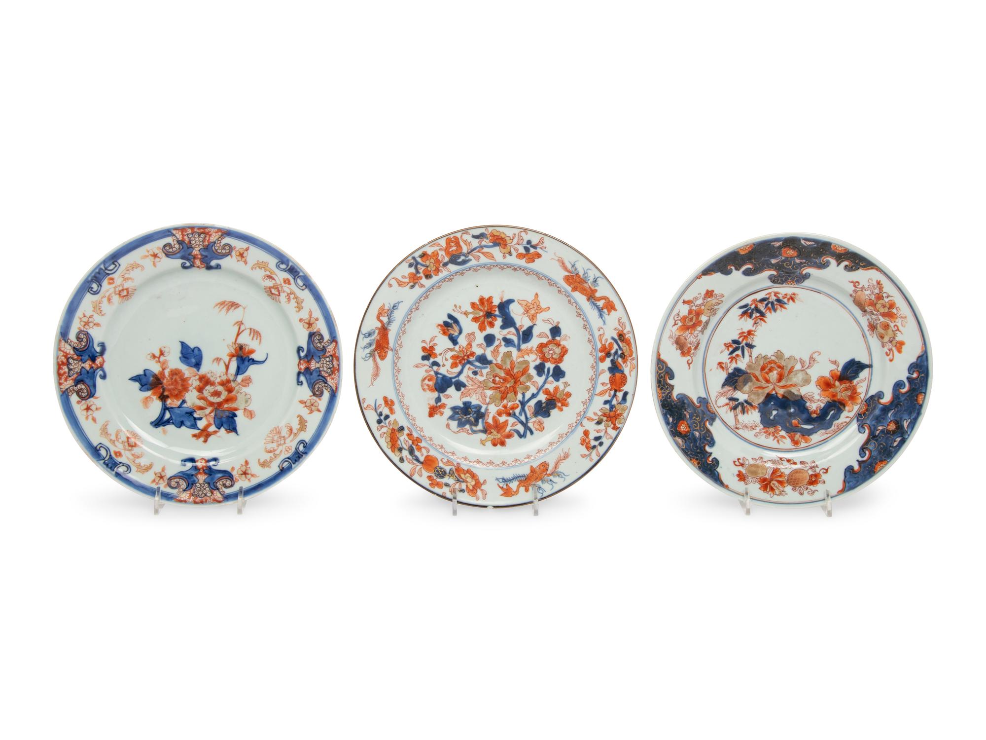 Three Chinese Export "Imari" Porcelain Plates and A Chinese Export "Imari" Pattern Bowl