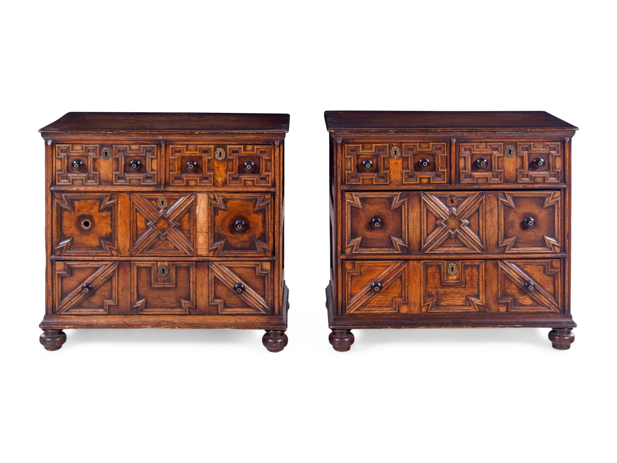 A Pair of Charles II Style Oak Chests of Drawers