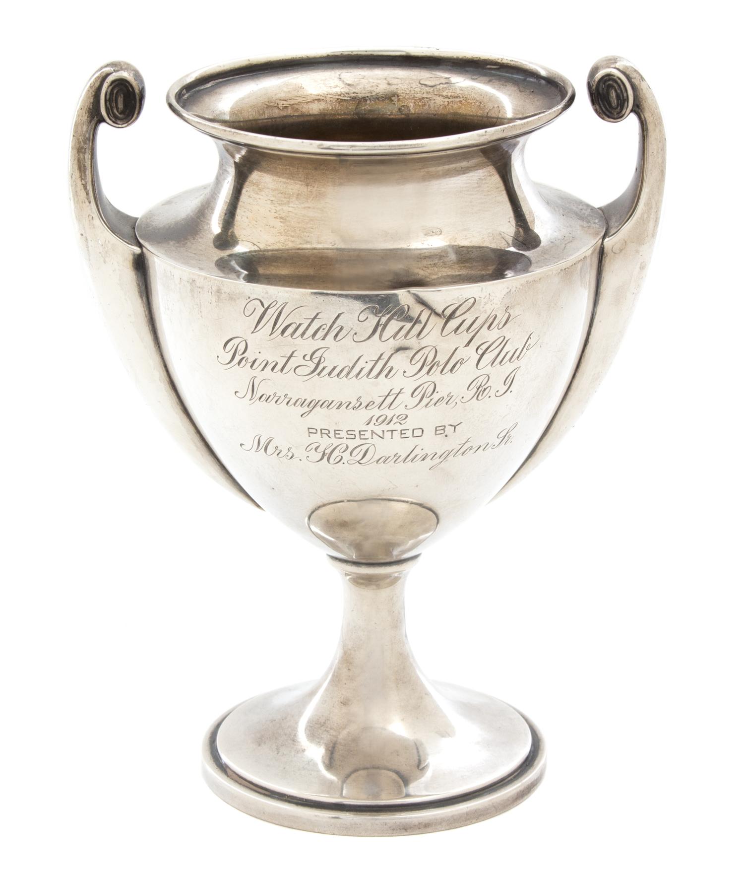 An American Silver Two Handle Trophy Cup, Dominick & Haff, New York, NY, inscribed Watch Hill Cups/Point Judith Polo Club/Narragansett