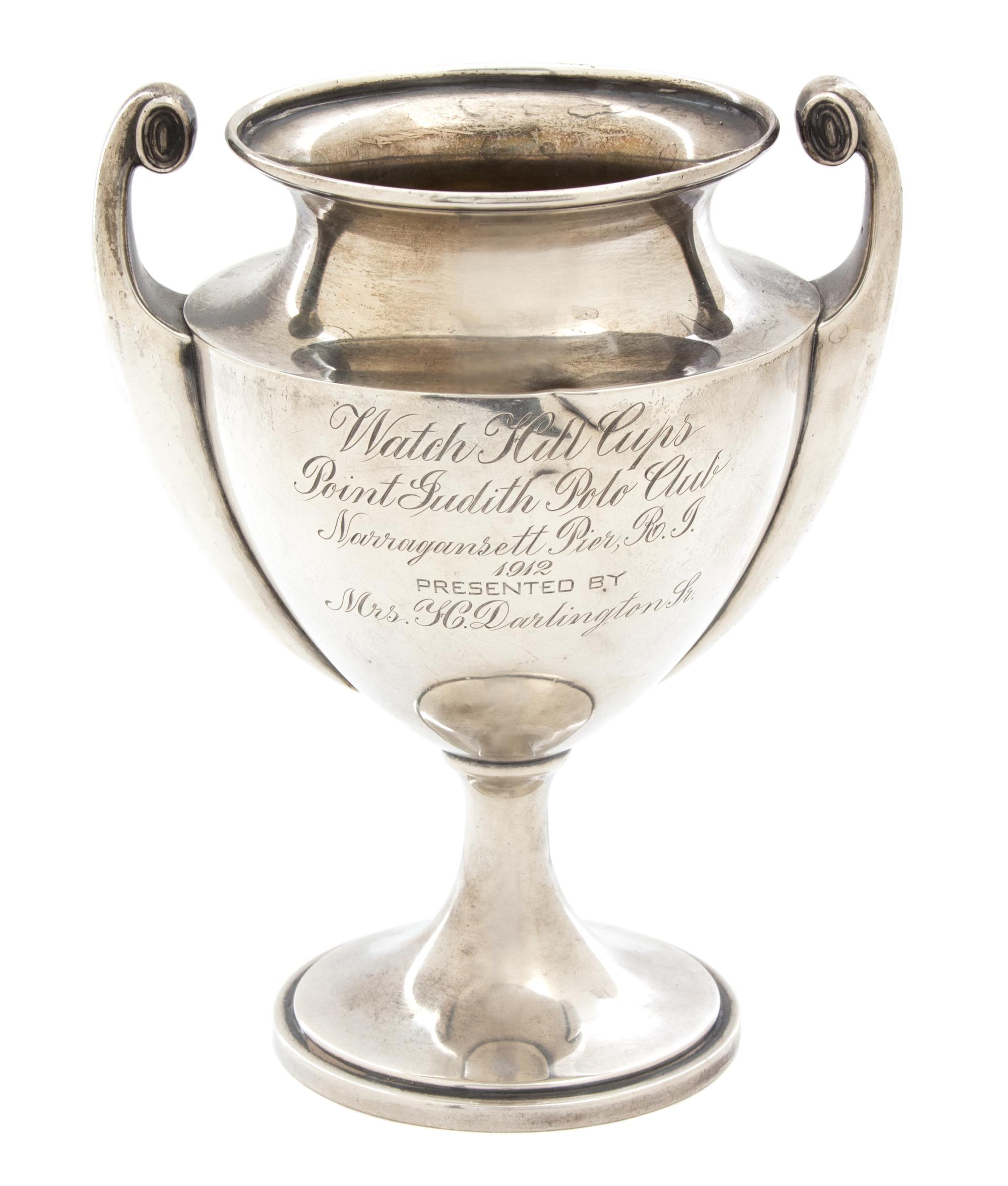 An American Silver Two Handle Trophy Cup, Dominick & Haff, New York, NY, inscribed Watch Hill Cups/Point Judith Polo Club/Narragansett