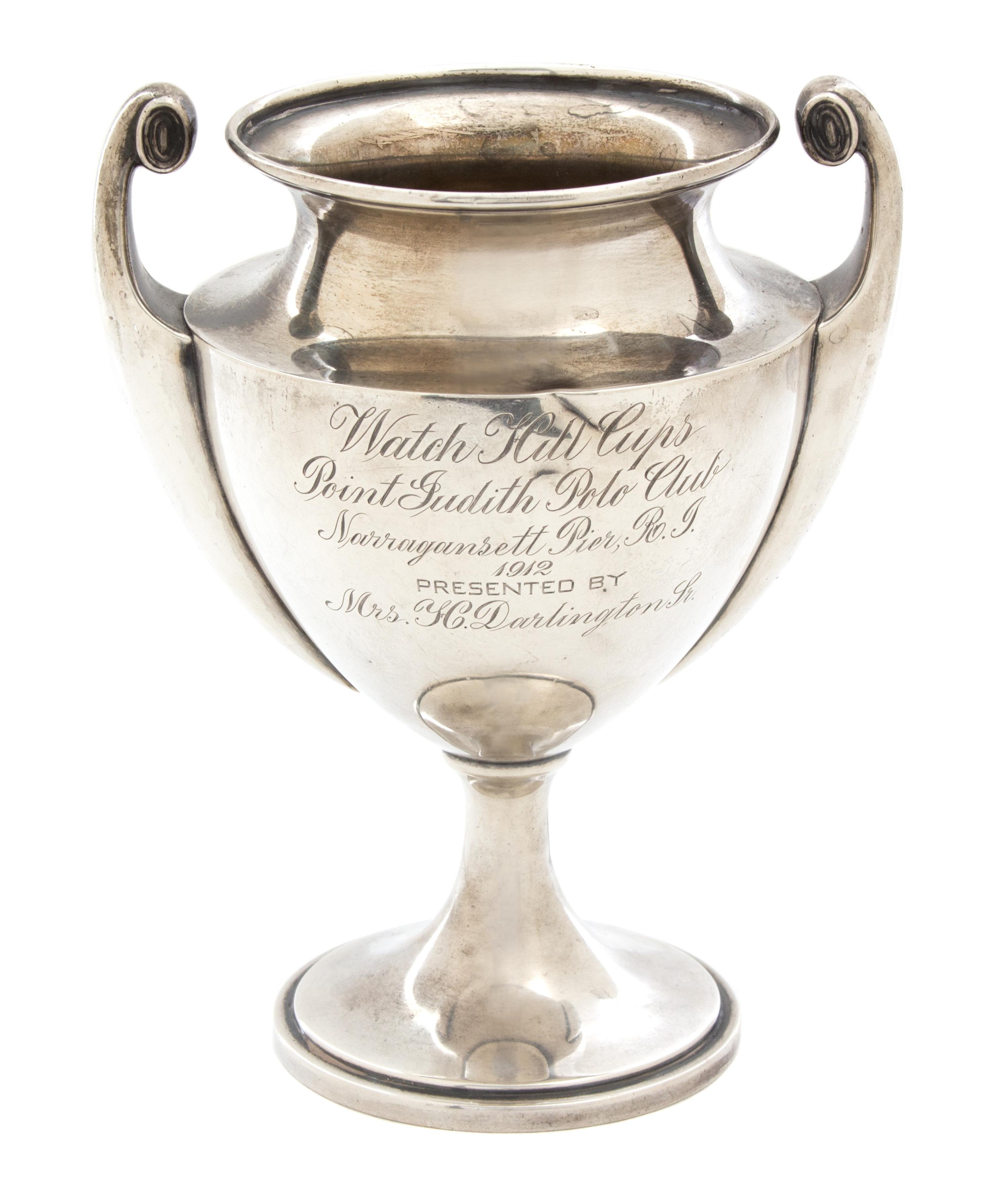 An American Silver Two Handle Trophy Cup, Dominick & Haff, New York, NY, inscribed Watch Hill Cups/Point Judith Polo Club/Narragansett