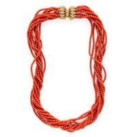 CORAL, DIAMOND, AND YELLOW GOLD TORSADE NECKLACE