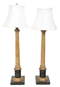 A Pair of Faux Marble Column Table Lamps Height 24 inches. — 20TH CENTURY