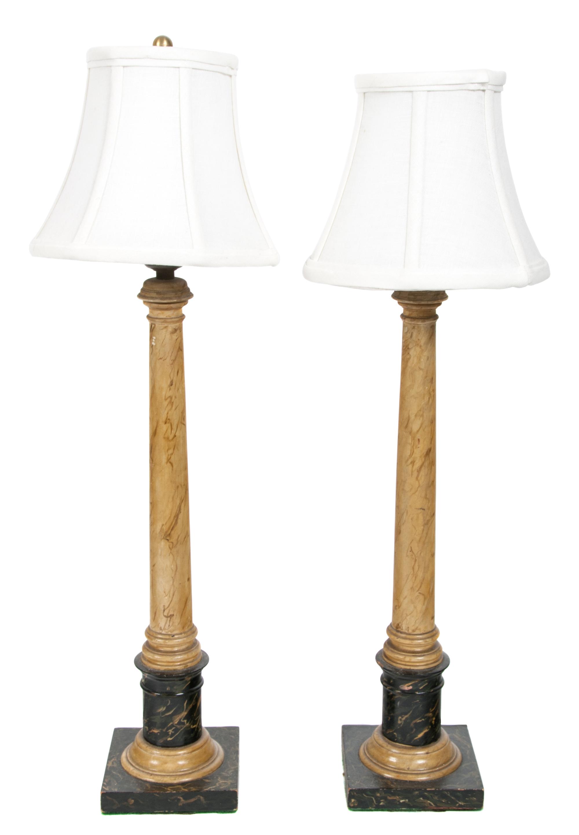 A Pair of Faux Marble Column Table Lamps Height 24 inches. — 20TH CENTURY
