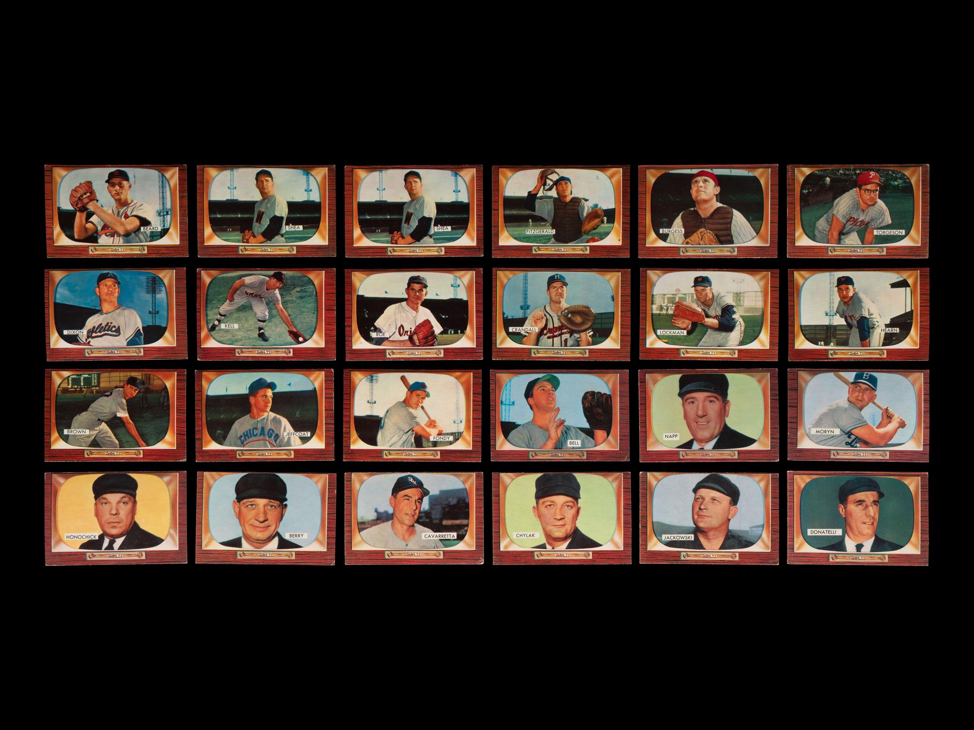 A Group of 160 1955 Bowman Baseball Cards Including Multiple Hall of Famers,