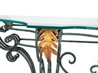 A Painted and Parcel Gilt Wrought Iron Glass-Top Console Table