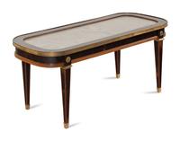 A Louis XVI Style Gilt Bronze Mounted Walnut and Marble-Inset Low Table