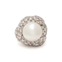 DAVID WEBB, CULTURED PEARL AND DIAMOND RING