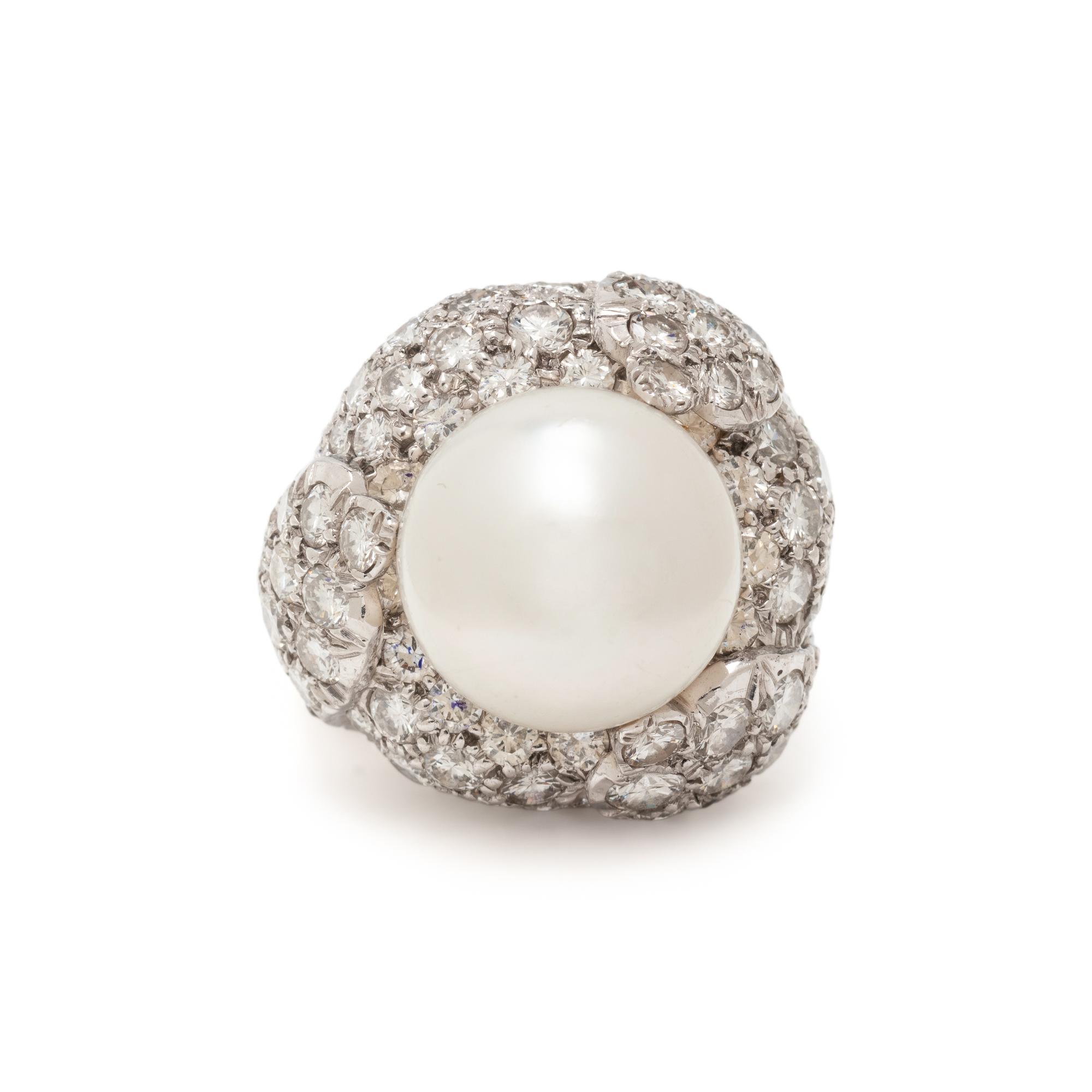 DAVID WEBB, CULTURED PEARL AND DIAMOND RING