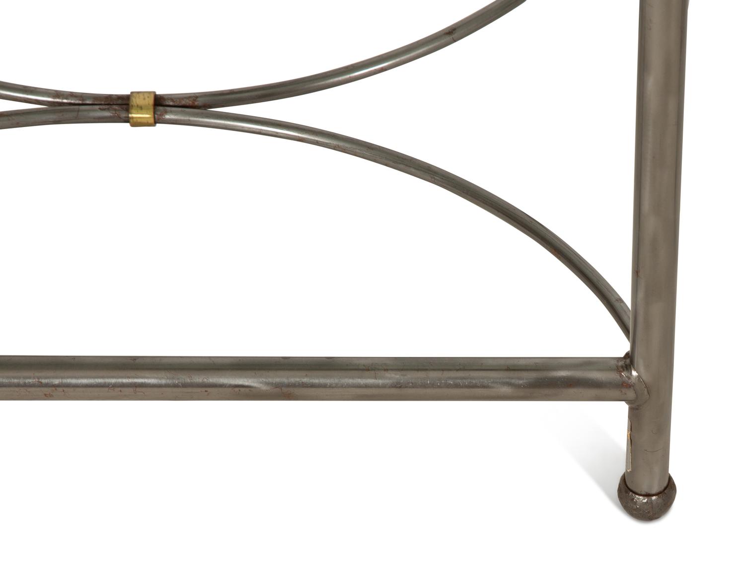 A Pair of Modernist Steel and Brass Glass-Top Side Tables — 20th Century