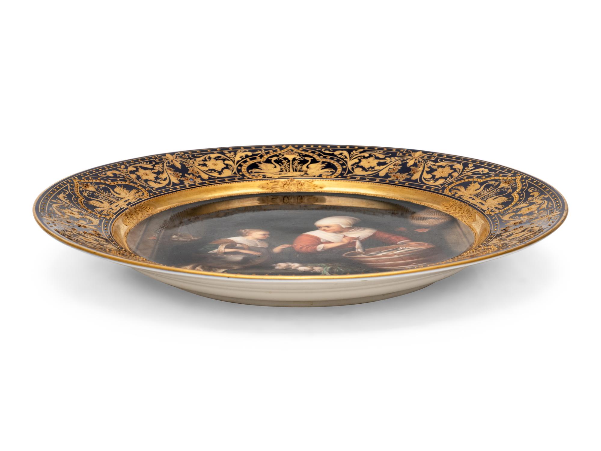 A Berlin (K.P.M.) Porcelain Cabinet Plate Depicting "Herring Seller and Boy" After Gerrit Dou