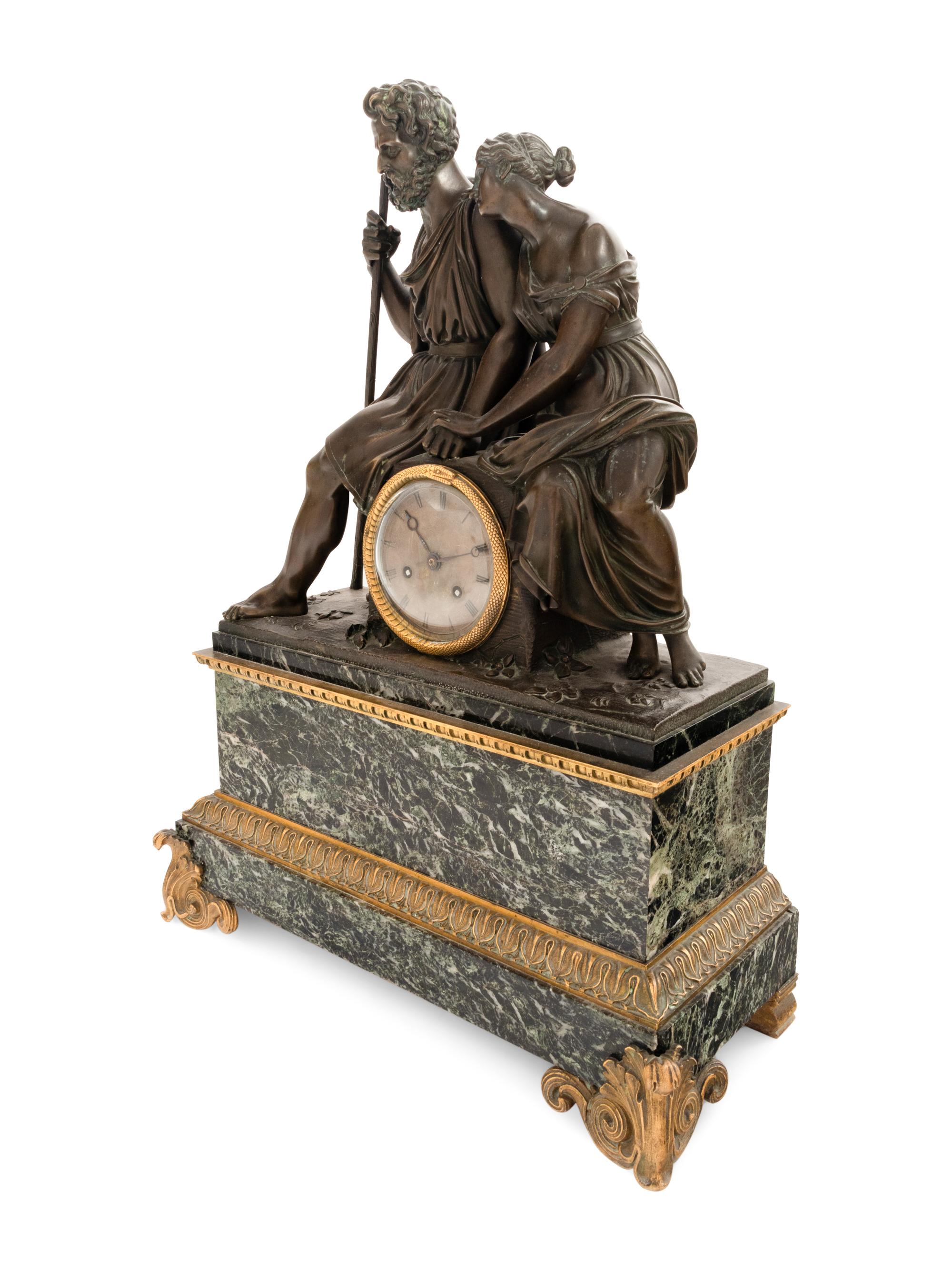 A French Bronze and Marble Figural Clock