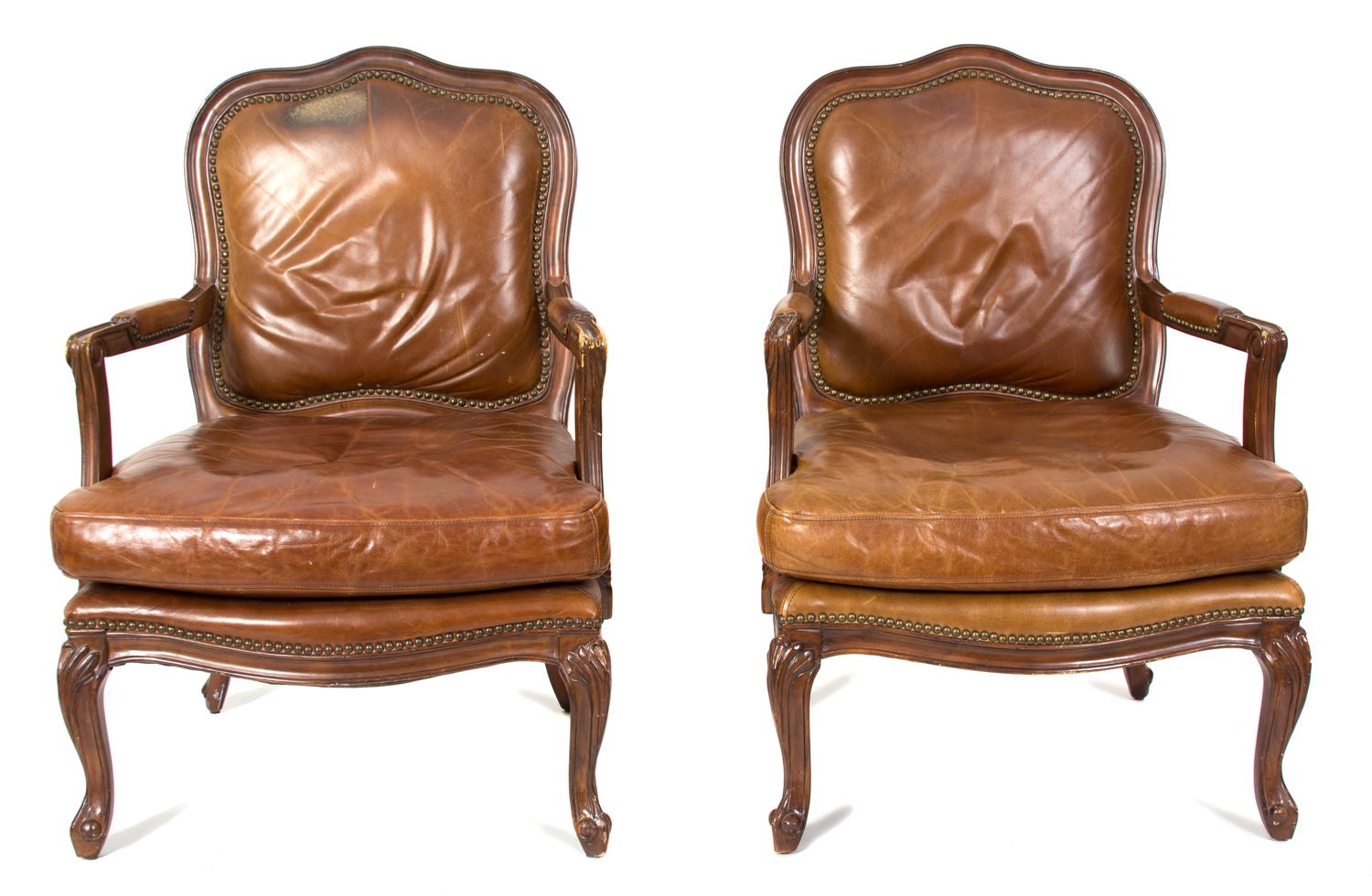 A Pair of George III Style Carved Mahogany Open Armchair Height 38 1/2 inches.