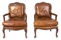 A Pair of George III Style Carved Mahogany Open Armchair Height 38 1/2 inches.