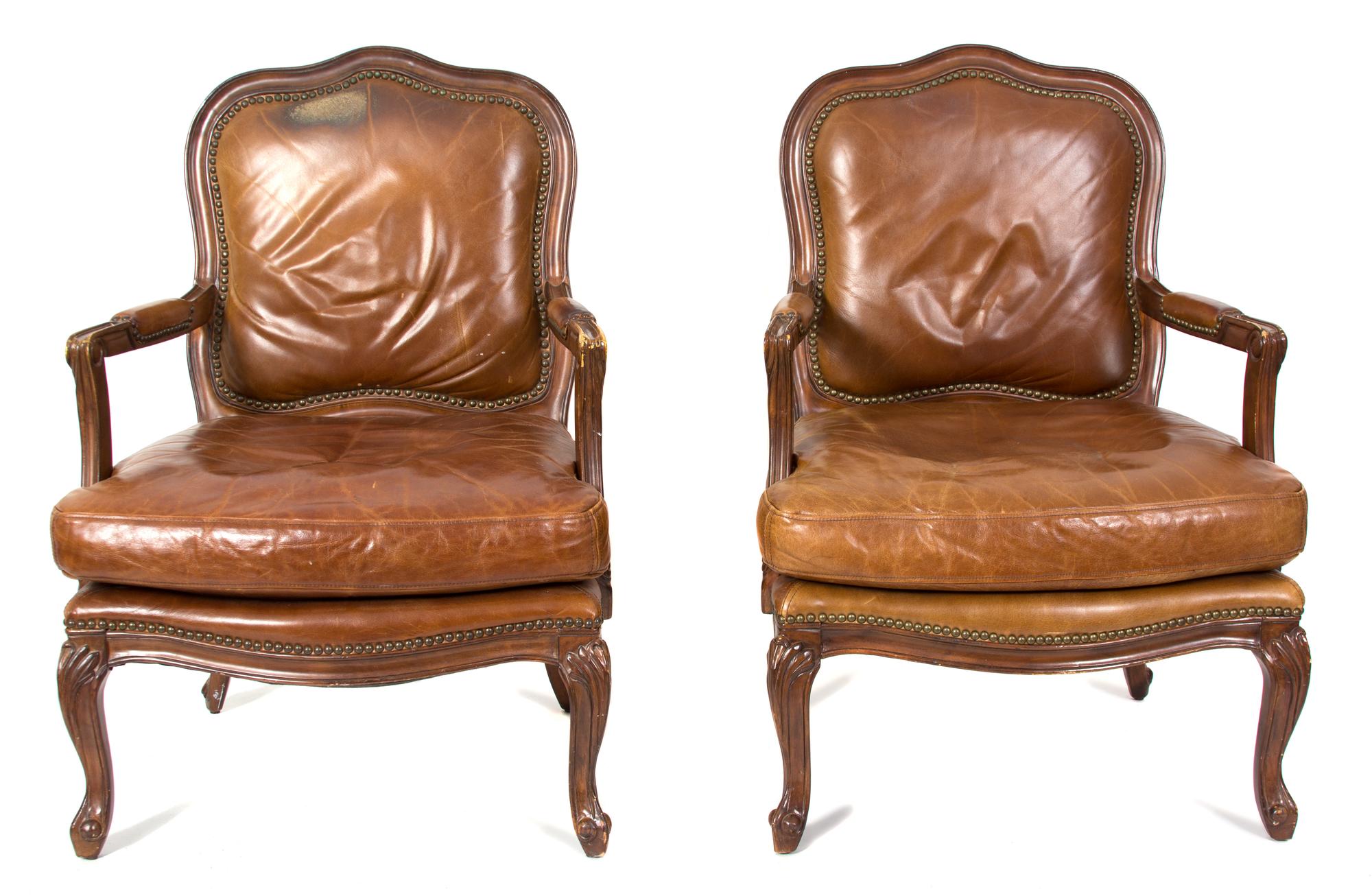 A Pair of George III Style Carved Mahogany Open Armchair Height 38 1/2 inches.