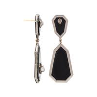 BLACK ONYX, MOONSTONE AND DIAMOND EARRINGS