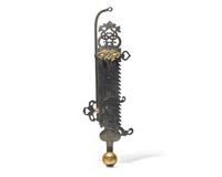 An Elaborate Wrought Iron and Brass Fireplace Trammel, Northern European, Dated "1712"